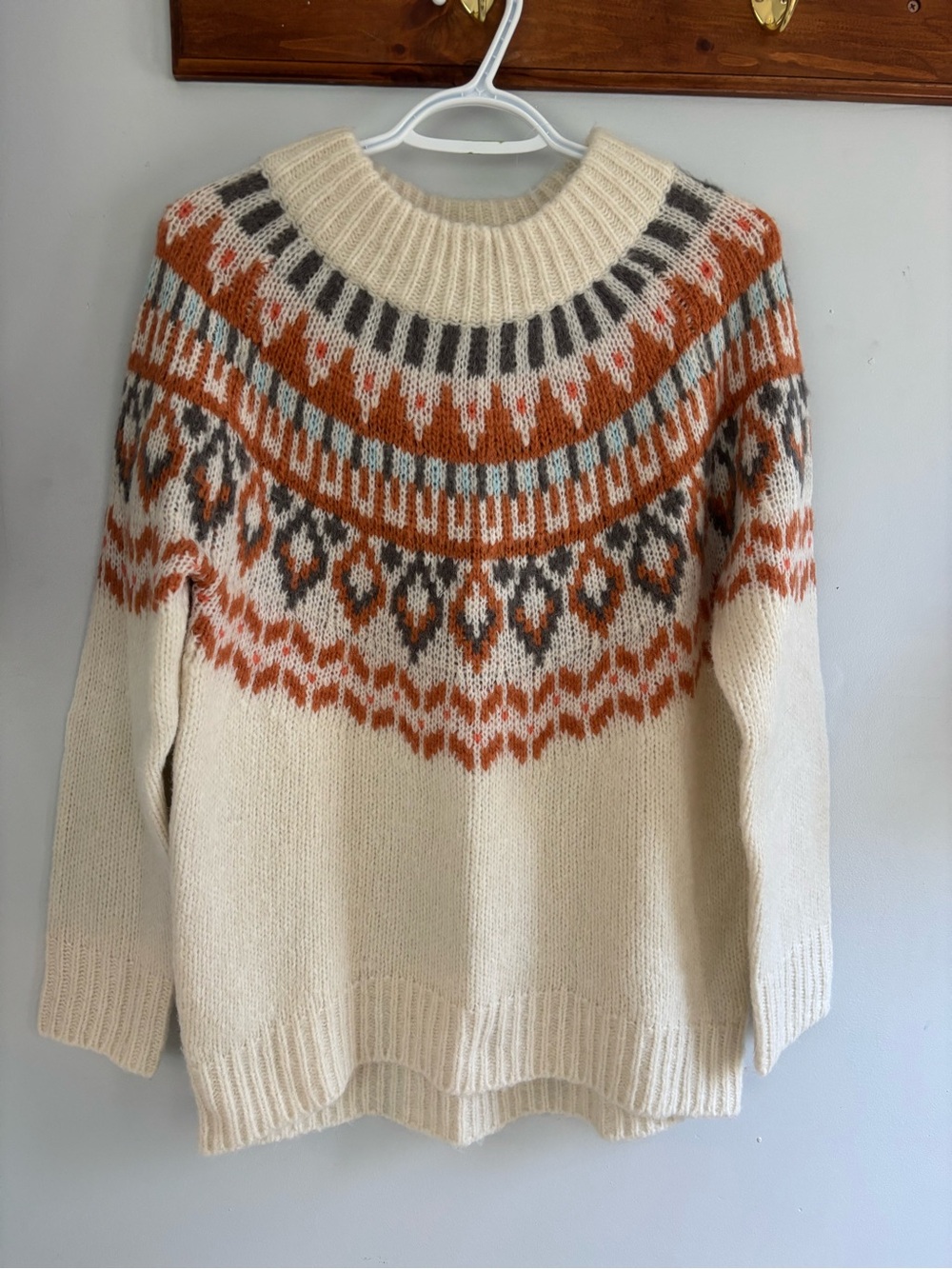 aerie Cream Fair Isle oversized Sweater with Rust and Gray Accents
